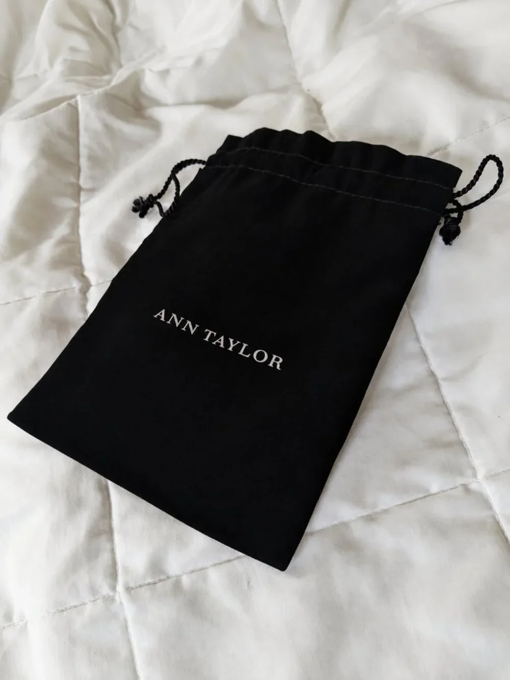 Ann Taylor Black Velveteen Drawstring Jewelry Dust Bag for Gift Giving Storage